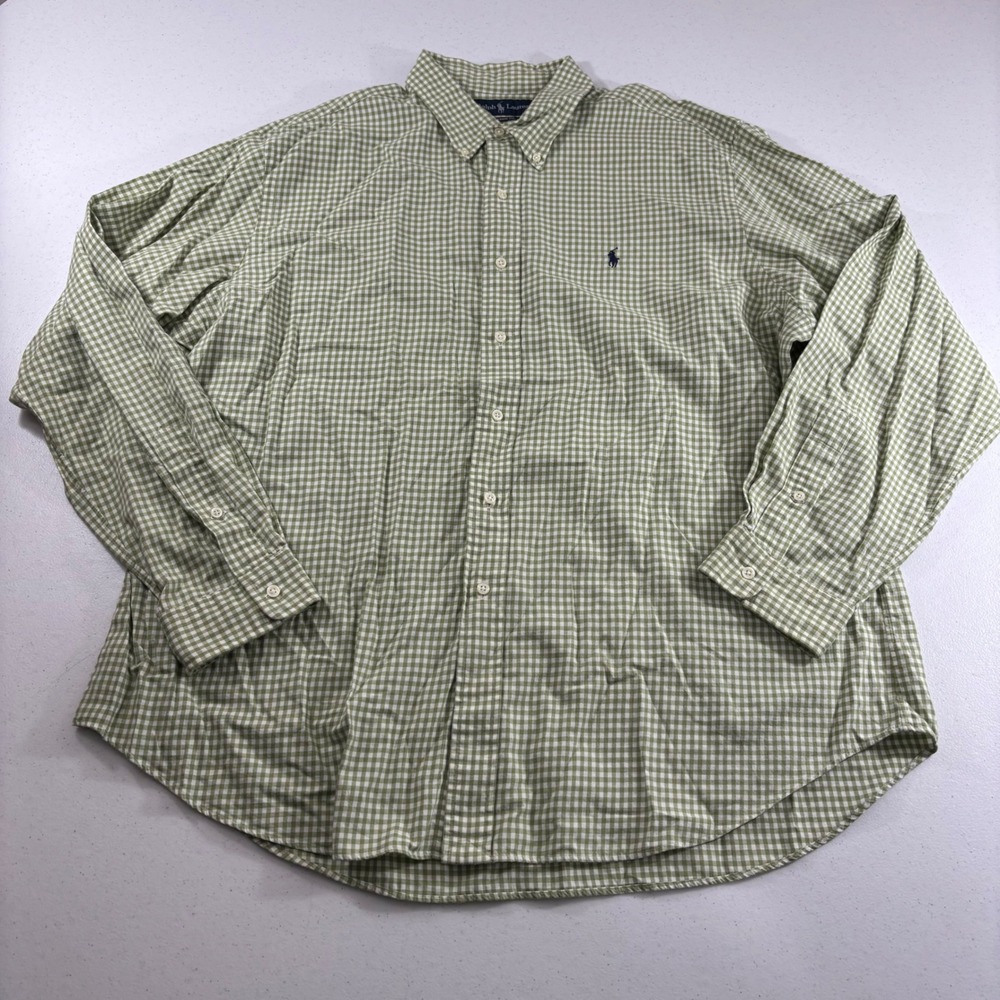 Ralph Lauren XXL Classic Fit Gingham Shirt Mens Green White Long Sleeve Cotton